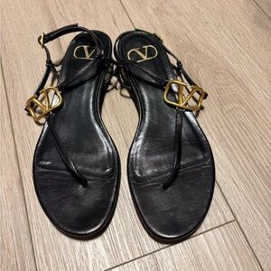 Valentino Black Sandals with Gold Buckles